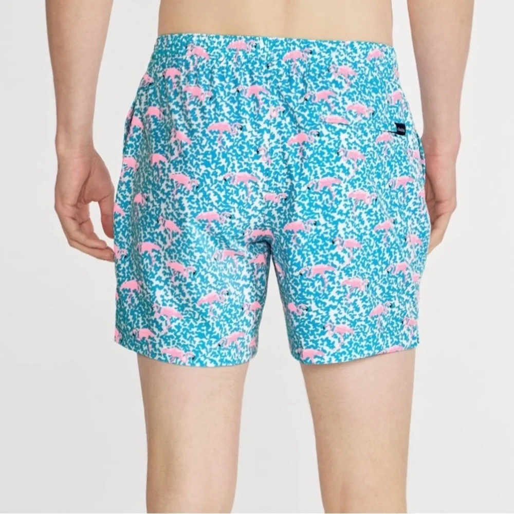Chubbies Men’s Swim Trunks the Domingos Mini Flamingos Blue Pink 5.5” Inseam